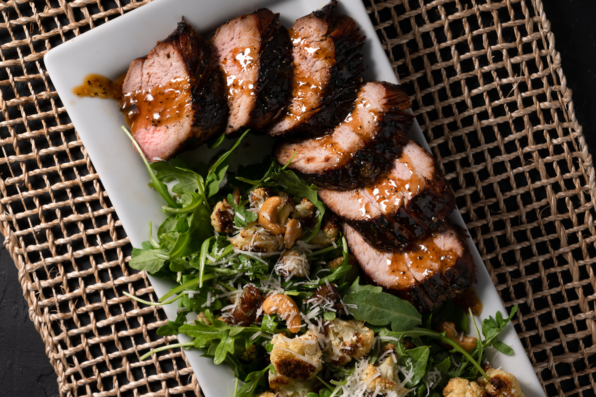 Grilled Vanilla Soy Pork Tenderloin with Charred Cauliflower Salad | Prairie Fresh®