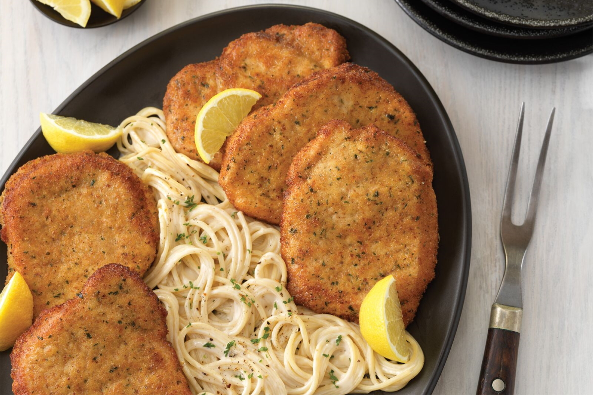 Pork Milanese with Cacio E Pepe Spaghetti | Prairie Fresh®