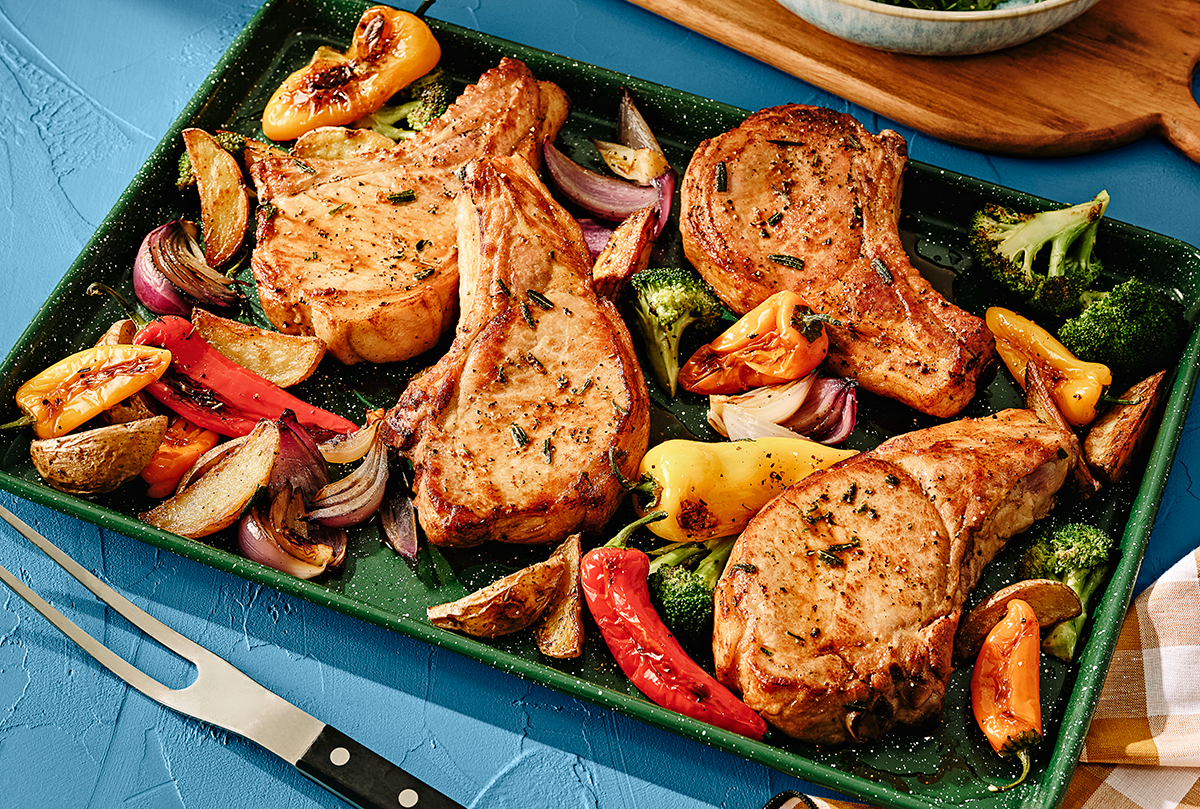 Sheet Pan Pork Chops with Potatoes & Broccoli | Prairie Fresh®