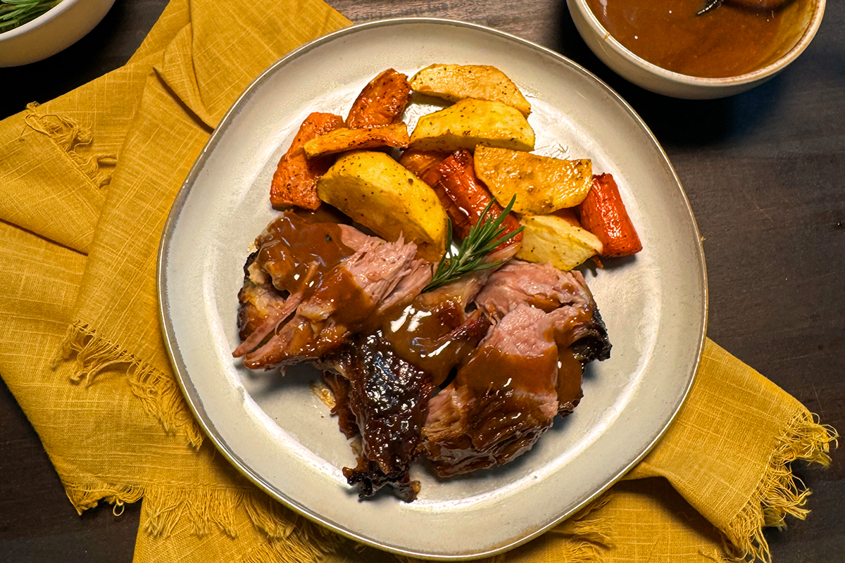Brown Sugar-Glazed Pork Shoulder with Harvest Produce | Prairie Fresh®