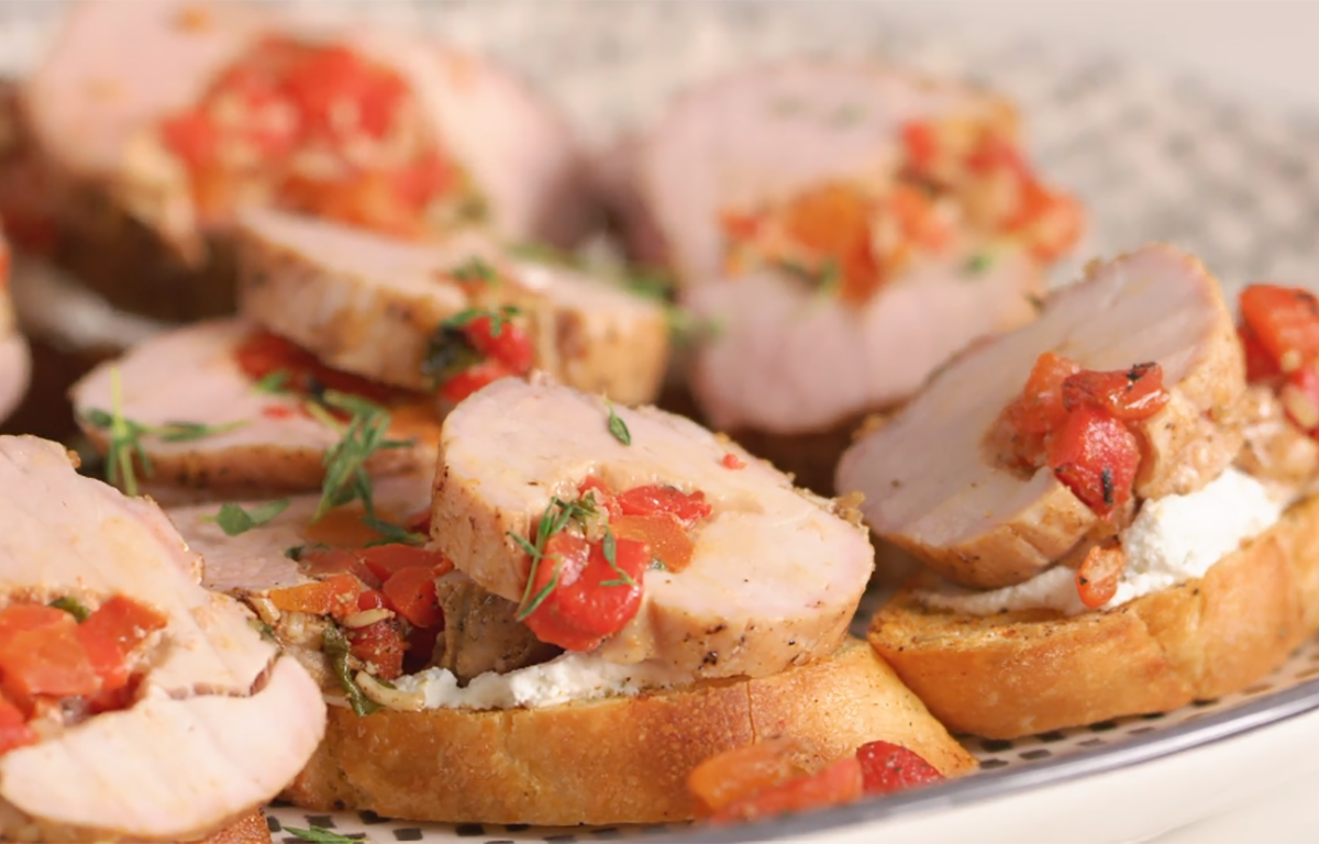 Mediterranean Pork Tenderloin Crostini | Prairie Fresh®