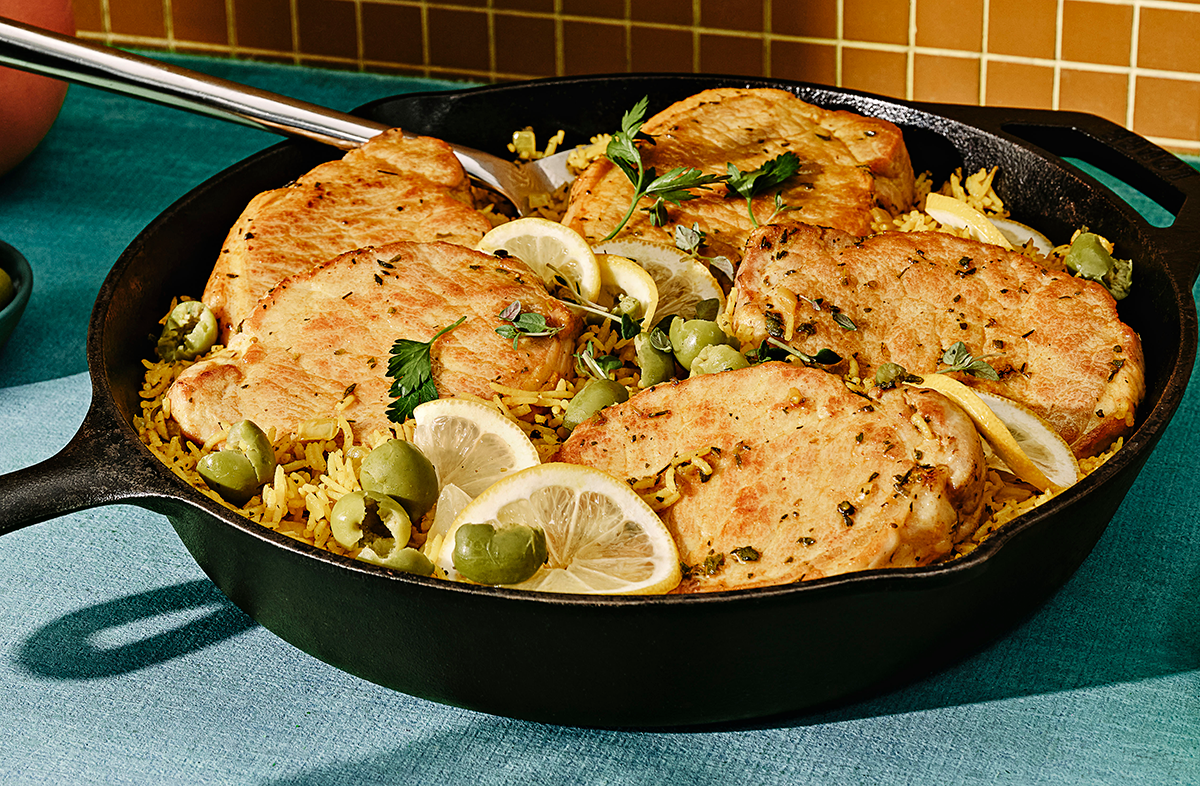 One-Pot Mediterranean Pork Chops and Rice | Prairie Fresh®