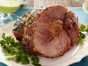 Roasted Ham with Herb Marinade and Creamy Asparagus Sauce | Prairie Fresh®