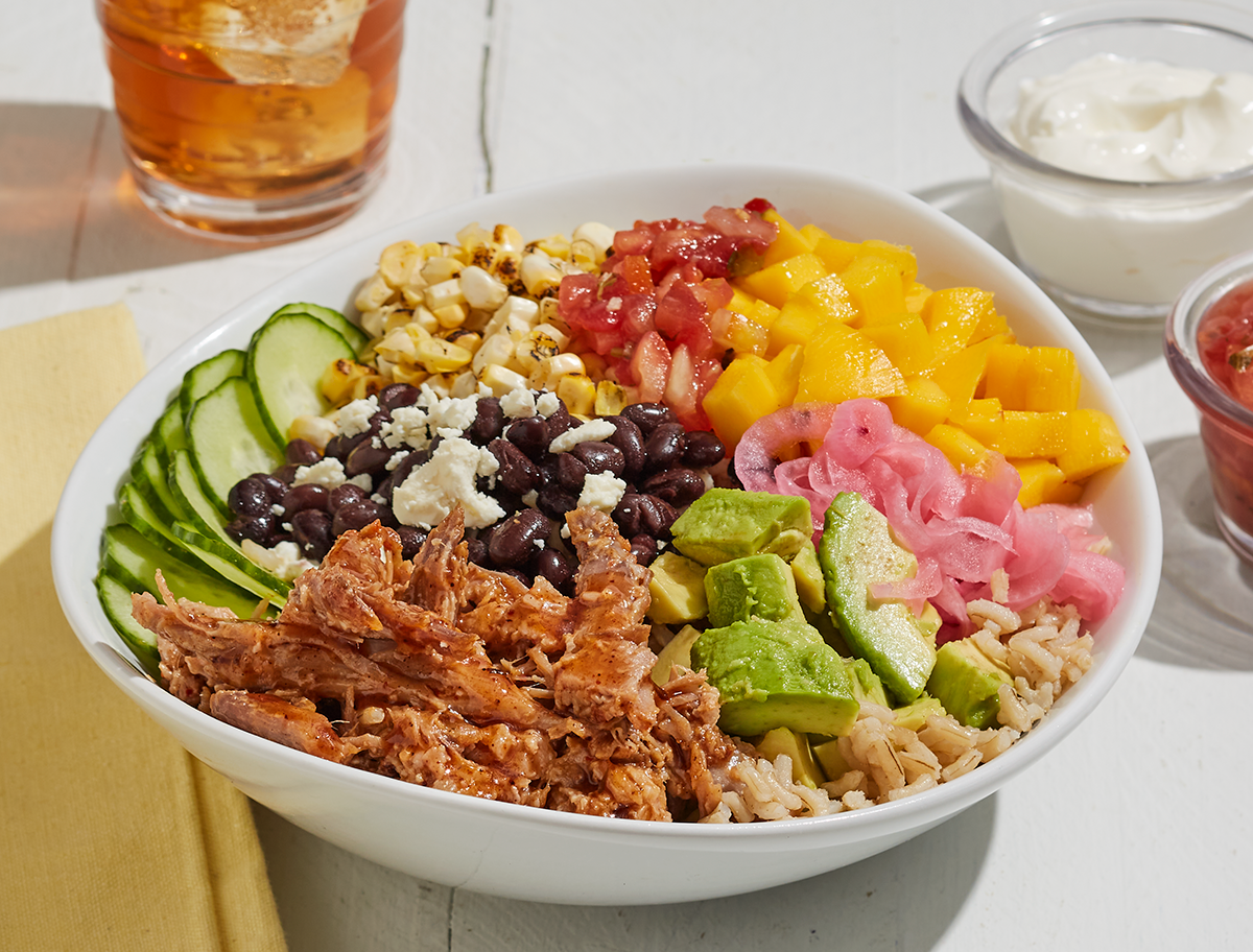 Mexican Burrito Bowls with Spicy Pulled Pork | Prairie Fresh®