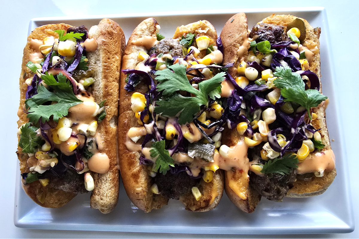 Second-place winner Prairie Fresh® and Pickle recipe: Pickled Pork Sausage Dogs with Sweet-Dilly Corn Salsa, made with Prairie Fresh® Original pork sausage, jalapeños and a fresh cilantro garnish. 