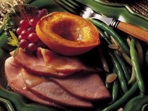 Spit Roasted Pit Ham w/ Cajun Gravy & Brown Sugar-Cinnamon Roasted Acorn Squash | Prairie Fresh®