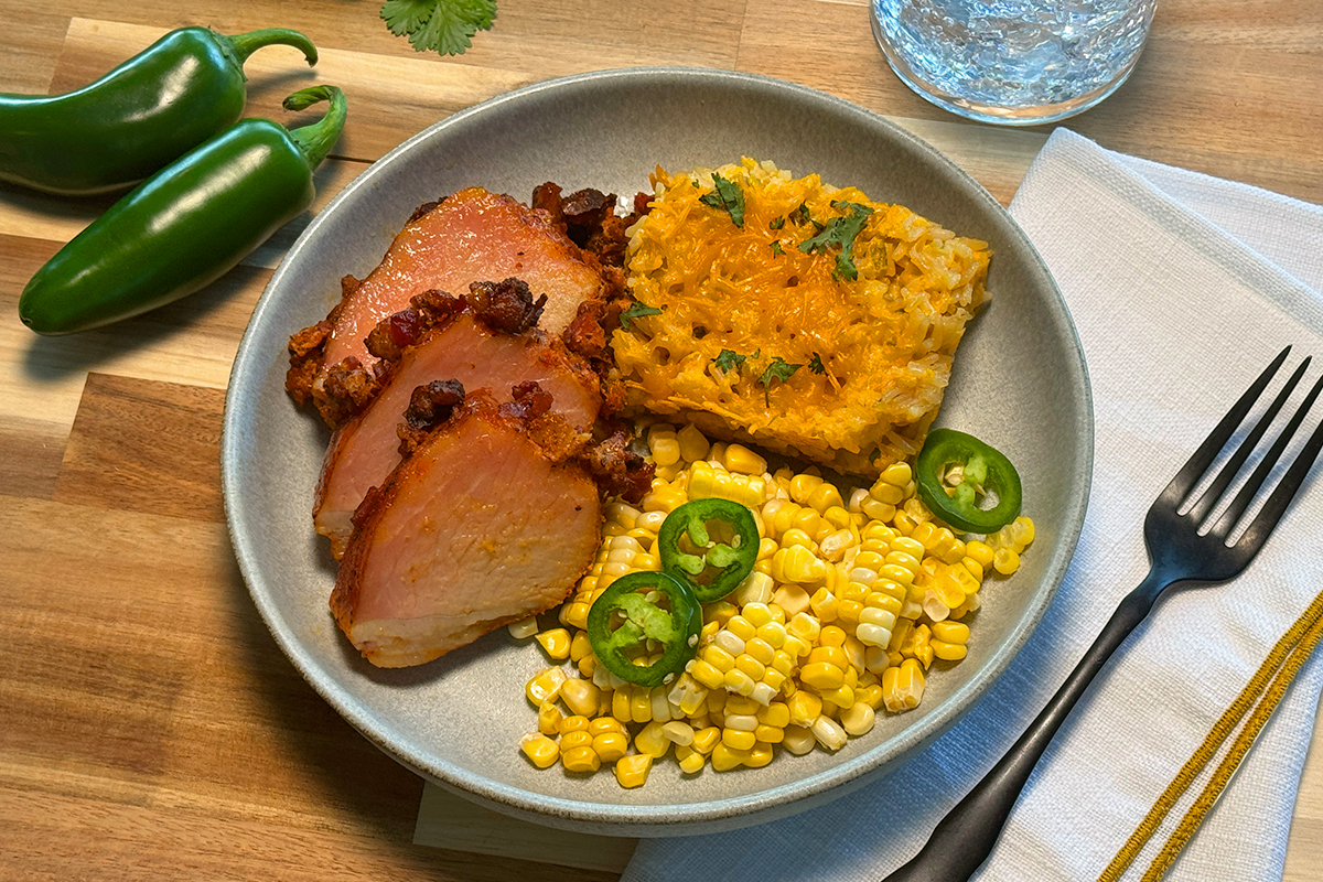 Jalapeño Bacon Loin Filet with Cheesy Rice | Prairie Fresh®